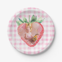 Schattigee Strawberry Berry Foto Pink Gingham Verj Papieren Bordje