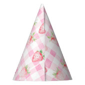 Schattigee Strawberry Berry Pink Gingham Verjaarda Feesthoedjes (Achterkant)