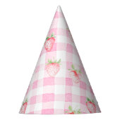 Schattigee Strawberry Berry Pink Gingham Verjaarda Feesthoedjes (Voorkant)