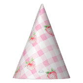 Schattigee Strawberry Berry Pink Gingham Verjaarda Feesthoedjes (Links)