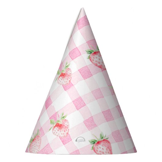 Schattigee Strawberry Berry Pink Gingham Verjaarda Feesthoedjes (Links)