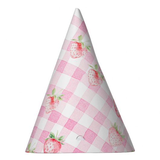 Schattigee Strawberry Berry Pink Gingham Verjaarda Feesthoedjes (Rechts)