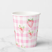 Schattigee Strawberry Berry Pink Gingham Verjaarda Papieren Bekers (Achterkant)