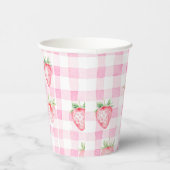 Schattigee Strawberry Berry Pink Gingham Verjaarda Papieren Bekers (Rechts)