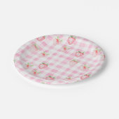 Schattigee Strawberry Berry Pink Gingham Verjaarda Papieren Bordje (Gekanteld)