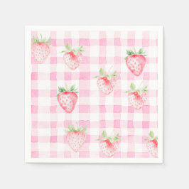 Schattigee Strawberry Berry Pink Gingham Verjaarda Servet