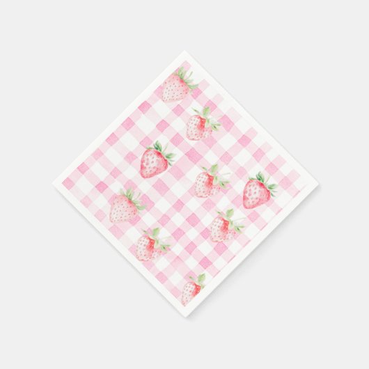 Schattigee Strawberry Berry Pink Gingham Verjaarda Servet (Hoek)