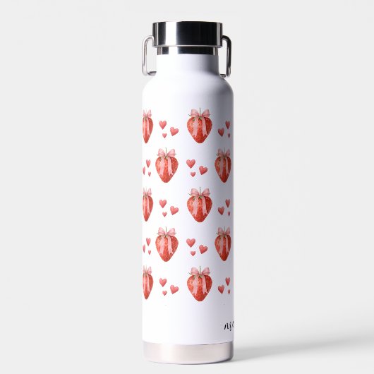 Schattigee Strawberry Bow Coquette Pattern Monogra Waterfles (Voorkant)
