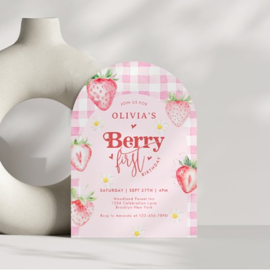 Schattigee Strawberry Daisy Berry 1e Boog Verjaard Kaart