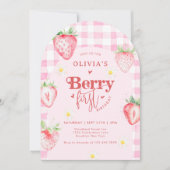 Schattigee Strawberry Daisy Berry 1e Boog Verjaard Kaart (Voorkant)