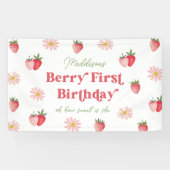 Schattigee Strawberry en Daisy Meisjes 1e Verjaard Spandoek (Horizontaal)