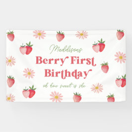 Schattigee Strawberry en Daisy Meisjes 1e Verjaard Spandoek
