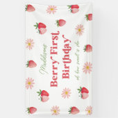 Schattigee Strawberry en Daisy Meisjes 1e Verjaard Spandoek (Verticaal)