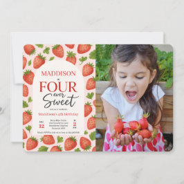 Schattigee Strawberry Four Ever Sweet 4th Birthday Kaart