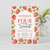 Schattigee Strawberry Four Ooit Sweet 4th Birthday Kaart (Staand voorkant)