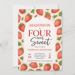 Schattigee Strawberry Four Ooit Sweet 4th Birthday Kaart
