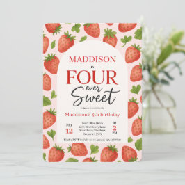 Schattigee Strawberry Four Ooit Sweet 4th Birthday Kaart