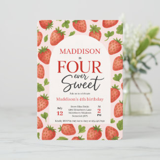 Schattigee Strawberry Four Ooit Sweet 4th Birthday Kaart