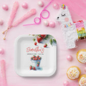 Schattigee Strawberry gepersonaliseerde papieren B Papieren Bordje (Feest)