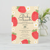 Schattigee Strawberry Girl's Baby shower Uitnodigi Kaart (Staand voorkant)
