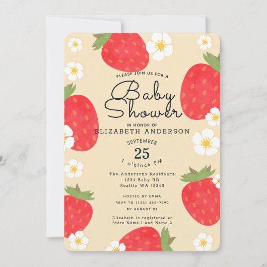 Schattigee Strawberry Girl's Baby shower Uitnodigi Kaart (Voorkant)