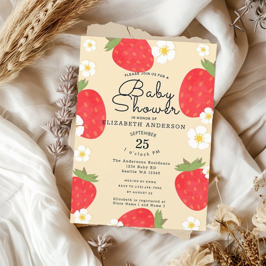 Schattigee Strawberry Girl's Baby shower Uitnodigi Kaart
