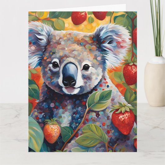Schattigee Strawberry Koala Beer Verjaardag Kaart (Voorkant)