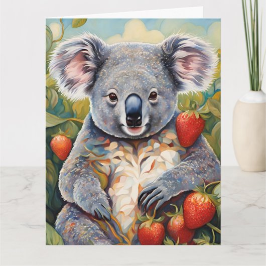 Schattigee Strawberry Koala Beer Verjaardag Kaart (Voorkant)