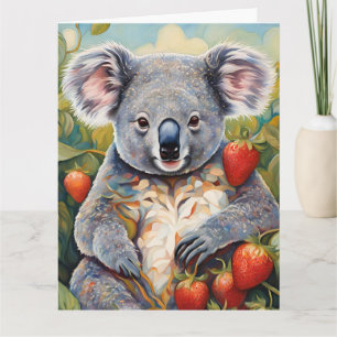 Schattigee Strawberry Koala Beer Verjaardag Kaart