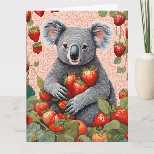 Schattigee Strawberry Koala Beer Verjaardag Kaart (Voorkant)