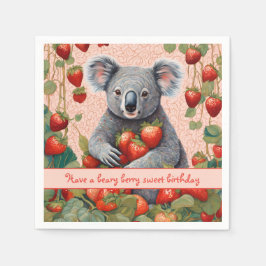 Schattigee Strawberry Koala Beer Verjaardag Kaart Servet