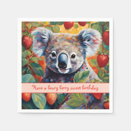 Schattigee Strawberry Koala Beer Verjaardag Kaart Servet