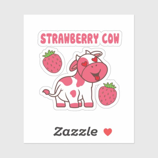 Schattigee Strawberry Koe Print Sticker (Vel)