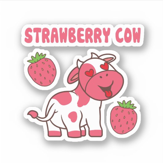 Schattigee Strawberry Koe Print Sticker (Voorkant)