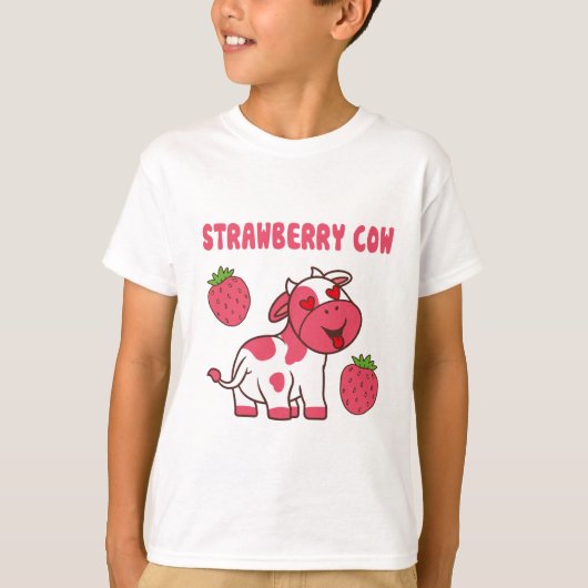 Schattigee Strawberry Koe Print T-shirt (Voorkant)