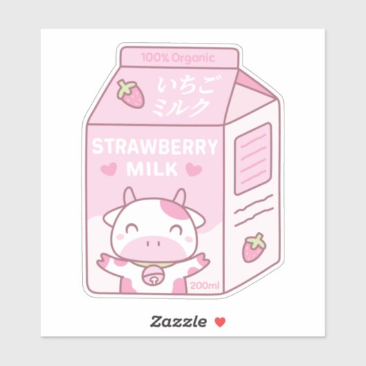 Schattigee Strawberry Milk Kartonnen doos Sticker (Vel)