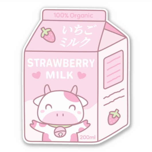 Schattigee Strawberry Milk Kartonnen doos Sticker (Voorkant)