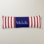 Schattigee strepen, rood wit & blauw, jouw naam to lichaamskussen (Achterkant)