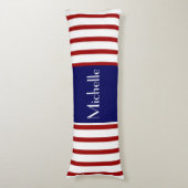 Schattigee strepen, rood wit & blauw, jouw naam to lichaamskussen (Voorkant Verticaal)