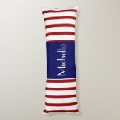 Schattigee strepen, rood wit & blauw, jouw naam to lichaamskussen (Achterkant (Verticaal))