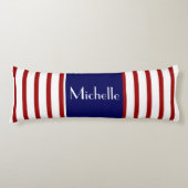 Schattigee strepen, rood wit & blauw, jouw naam to lichaamskussen (Voorkant)
