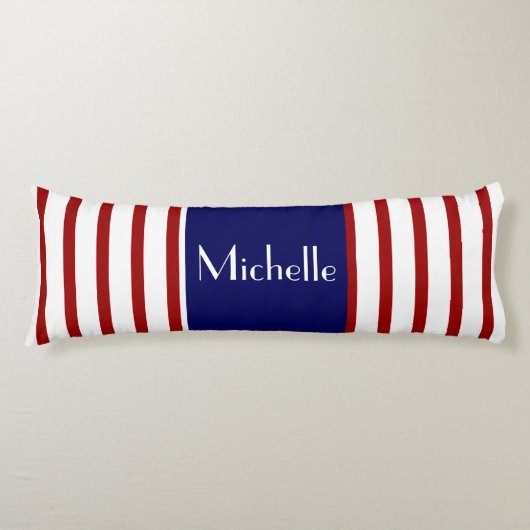 Schattigee strepen, rood wit & blauw, jouw naam to lichaamskussen (Voorkant)
