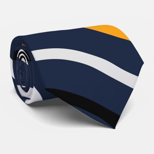 Schattigee Strip Lijn Visgraat Wit Geel Diep blauw Stropdas (Opgerold)