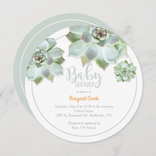 Schattigee succulente Baby shower Kaart (Voorkant / Achterkant)