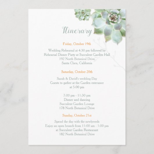 Schattigee Succulente Tuin Huwelijksroute Programmakaart (Achterkant)