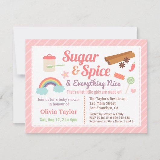 Schattigee Sugar and Spice Baby Girl Shower Kaart (Voorkant)
