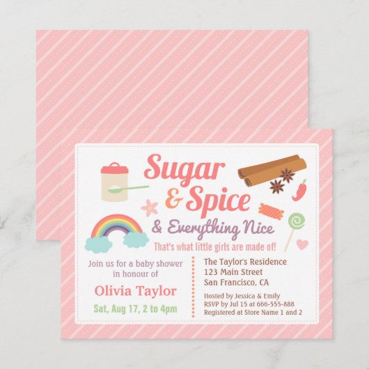 Schattigee Sugar and Spice Baby Girl Shower Kaart (Voorkant / Achterkant)