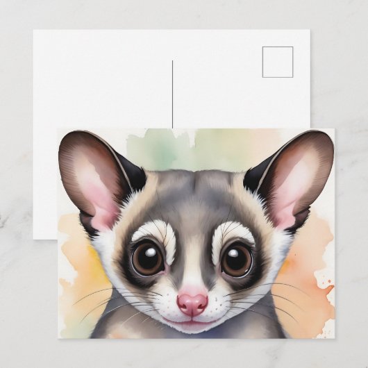 Schattigee Sugar Glider in een dromerige Waterverf Briefkaart (Voorkant / Achterkant)