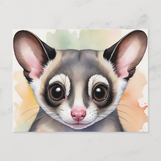 Schattigee Sugar Glider in een dromerige Waterverf Briefkaart (Voorkant)