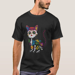 Schattigee Sugar Skull Cat Halloween Art T Shirt
